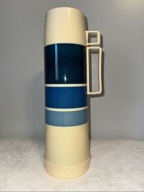 Vintage 80’s Thermos  Blue Ivory Cream Stripes - Made in Canada